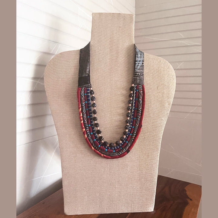 Bohemian Styled Necklace for Women | Ajrakh and Silk | Multi Colour | Stylish