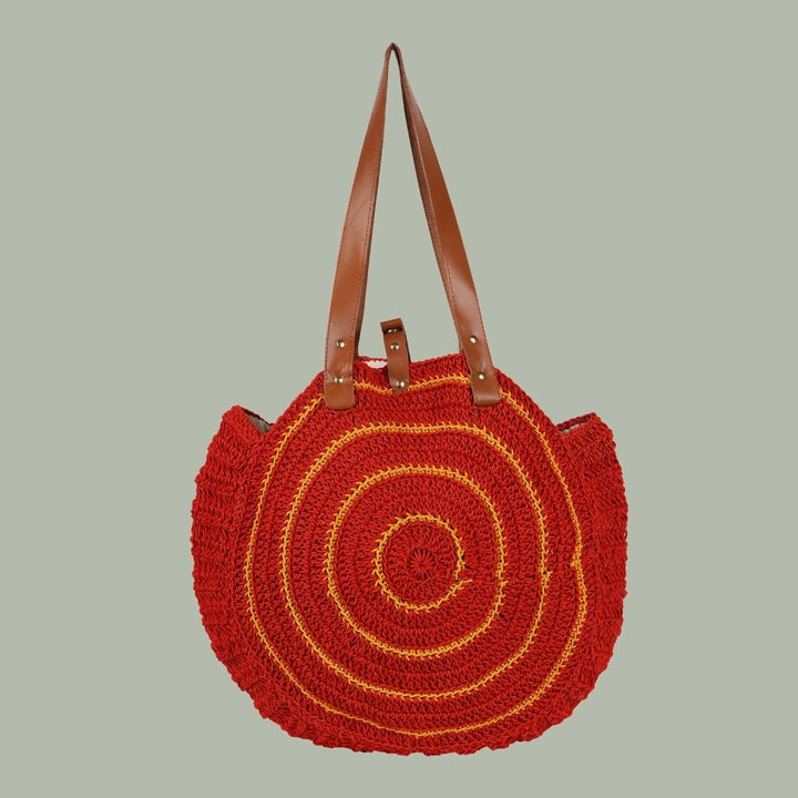 United Urbane Circle Hand Bag | Hand-Crochet | Cotton Yarn | Crimson Red