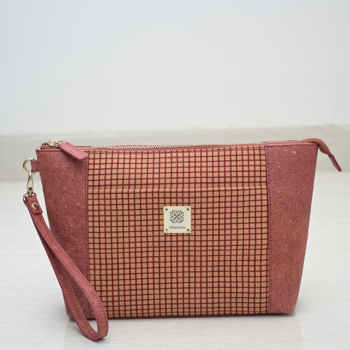 Women Wrist Bag | Cotton & Coconut Leather | Travel Apt | Multi Pockets |  Rust