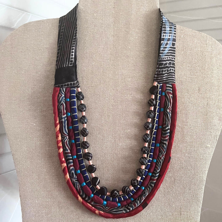 Bohemian Styled Necklace for Women | Ajrakh and Silk | Multi Colour | Stylish