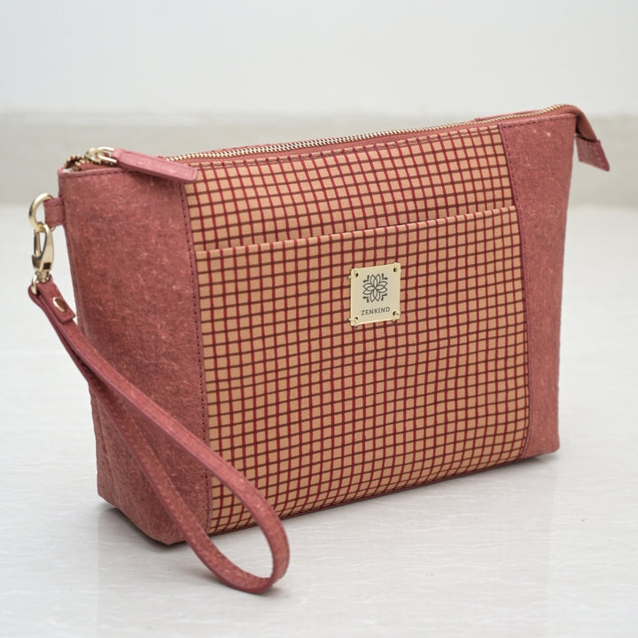 Women Wrist Bag | Cotton & Coconut Leather | Travel Apt | Multi Pockets |  Rust