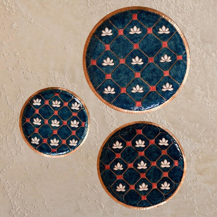 Lotus In Jali Decorative Wall Plate | Copper Ware | Hand-crafted | Blue