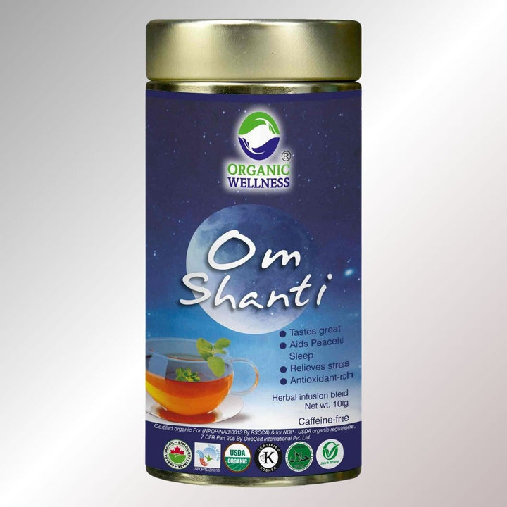 Om Shanti Herbal Tea | Caffeine Free | Stress Reliver |  100% Organic | Tin Pack Of 100 GM