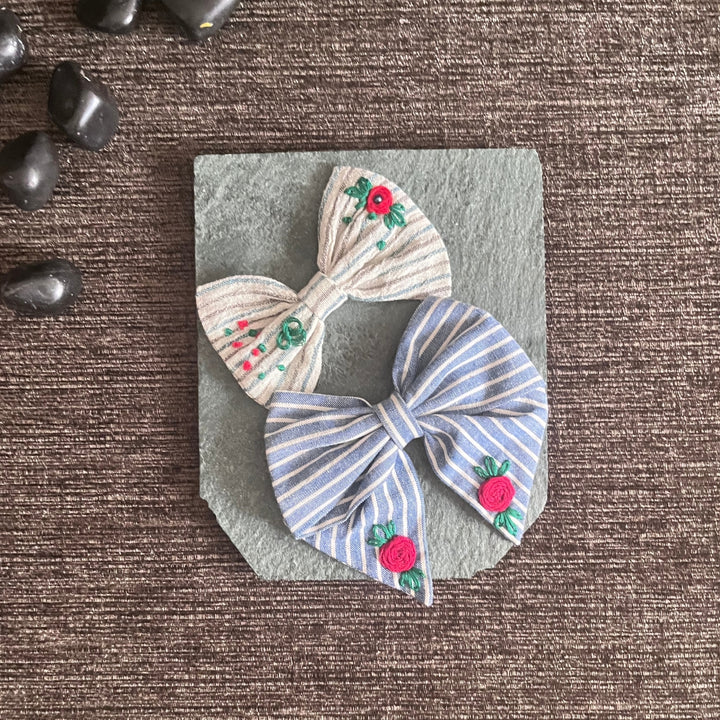 Hair Clips For Girls | Embroidered | Hand Crafted | Light Weight | White & Ice Blue