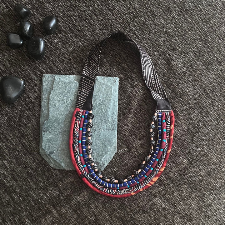 Bohemian Styled Necklace for Women | Ajrakh and Silk | Multi Colour | Stylish