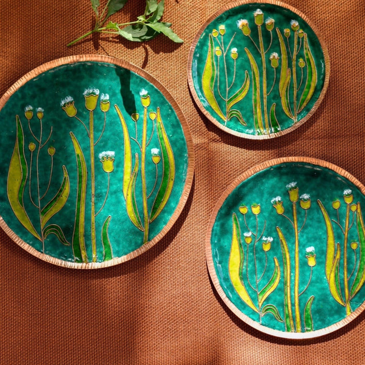 Gardens Of Vishwakarma Decorative Plate | Hand-crafted | Green Emilia