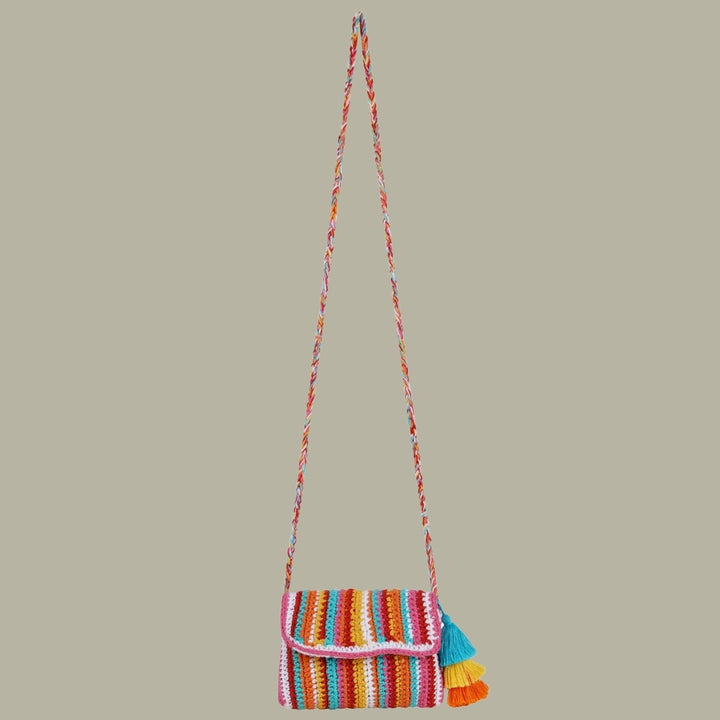 Multi-Colour Stripes Mini Sling Bag | Hand-Crochet | Cotton Yarn 