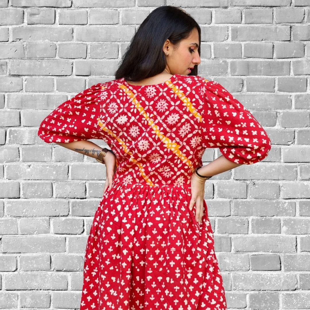 Women Red Dress | Casual Daily Wear | Hand Block Printed | Breathable Cotton