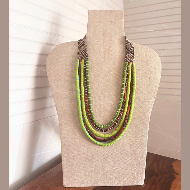 Neon Green Neckpiece For Women | Made of Ajrakh and Silk | Eclectic Design