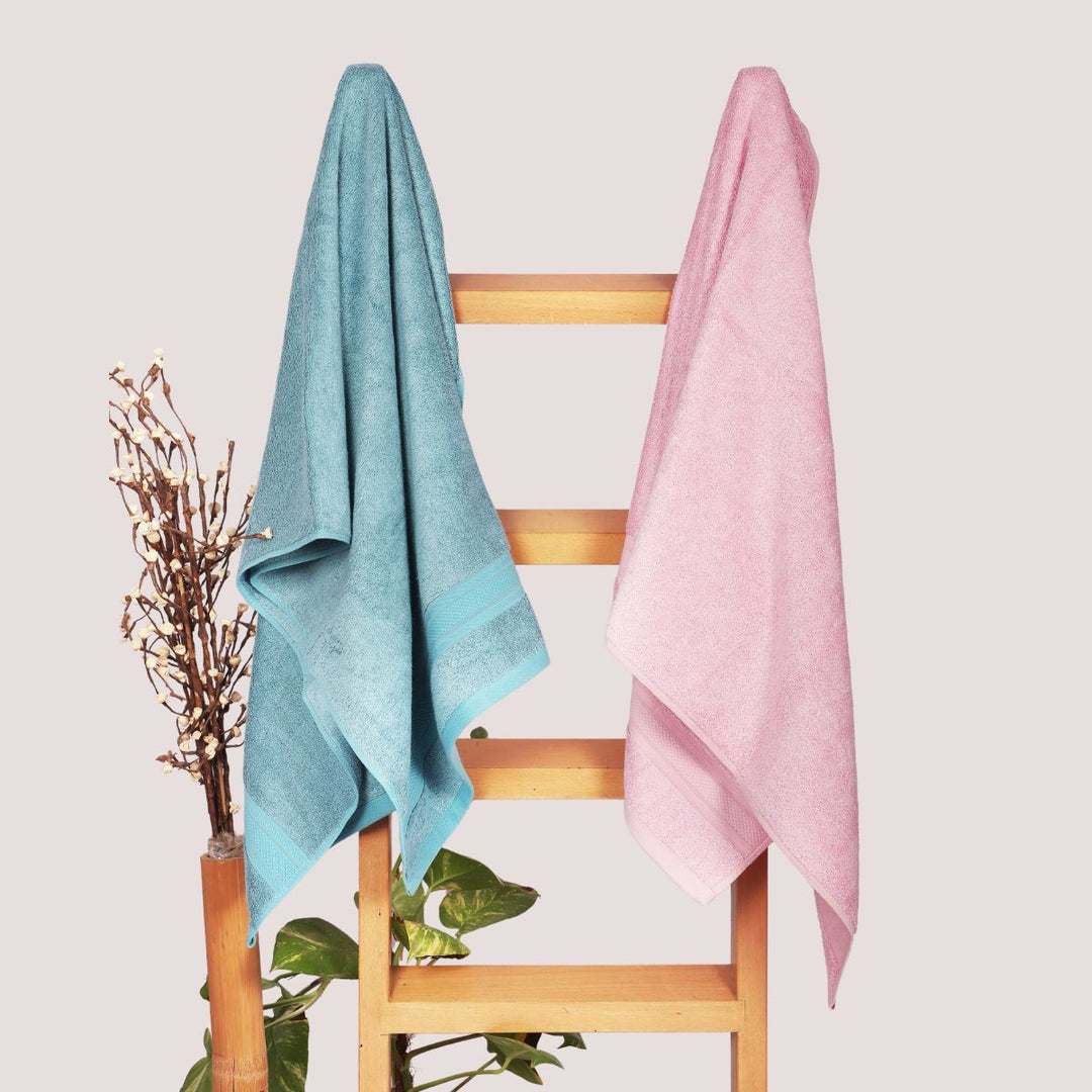 Bamboo Bath Towel | Soft | 600 GSM | Pink & Blue | Set Of 2