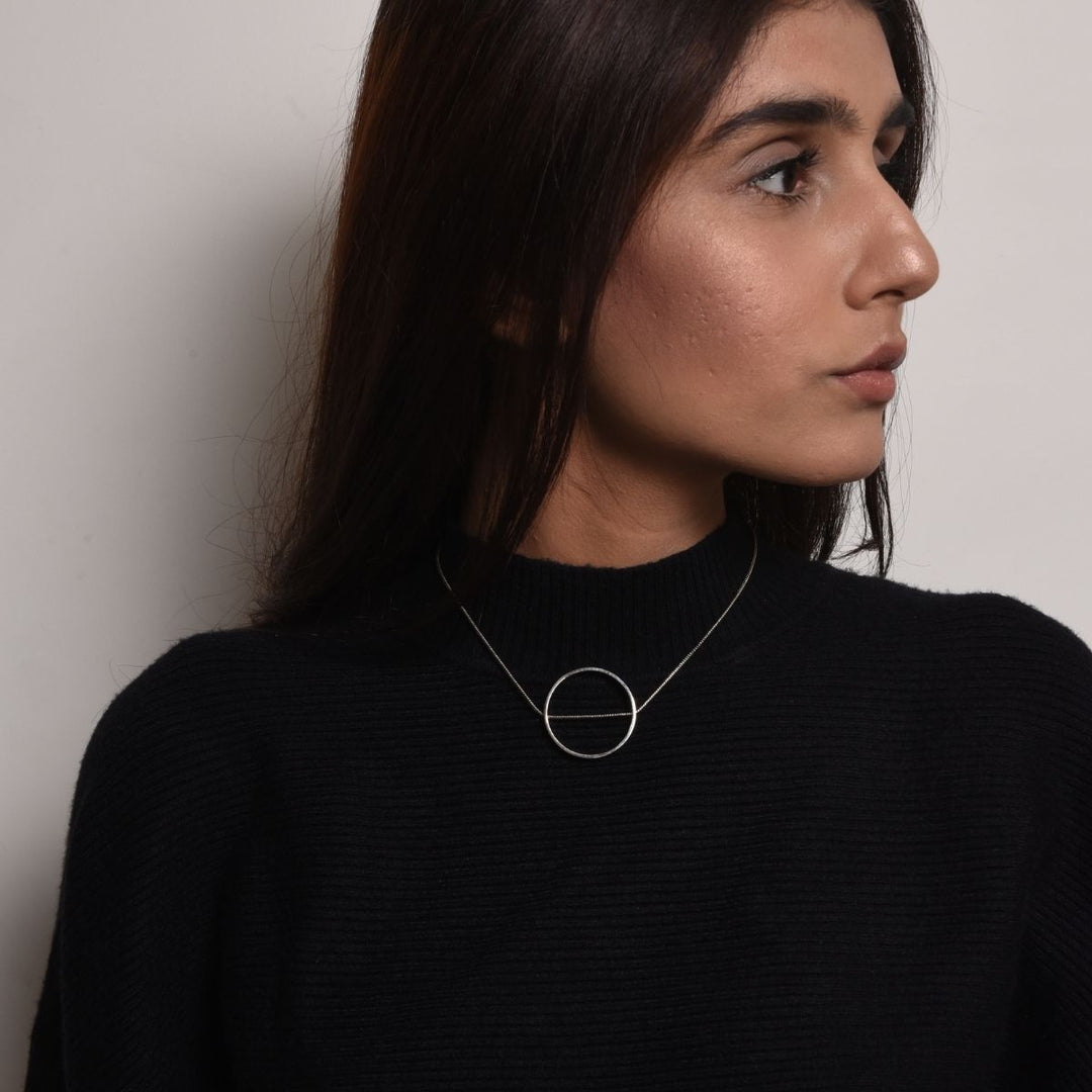 Slit A Circle | Silver Finish Brass Neckpiece | Bespoke  Design | Hand-Crafted | Sustainable