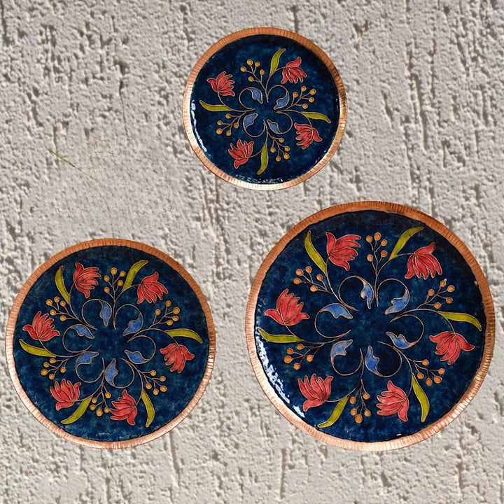 Swirling Lotus Decorative Wall Plate | Copper Ware | Hand-crafted | Blue