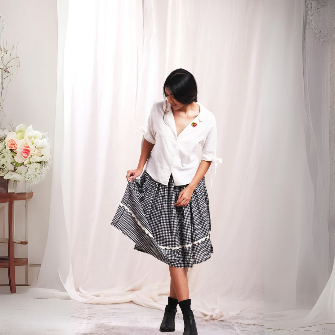 Guddi Wrap Skirt | Gingham Check | Cotton | Black & White