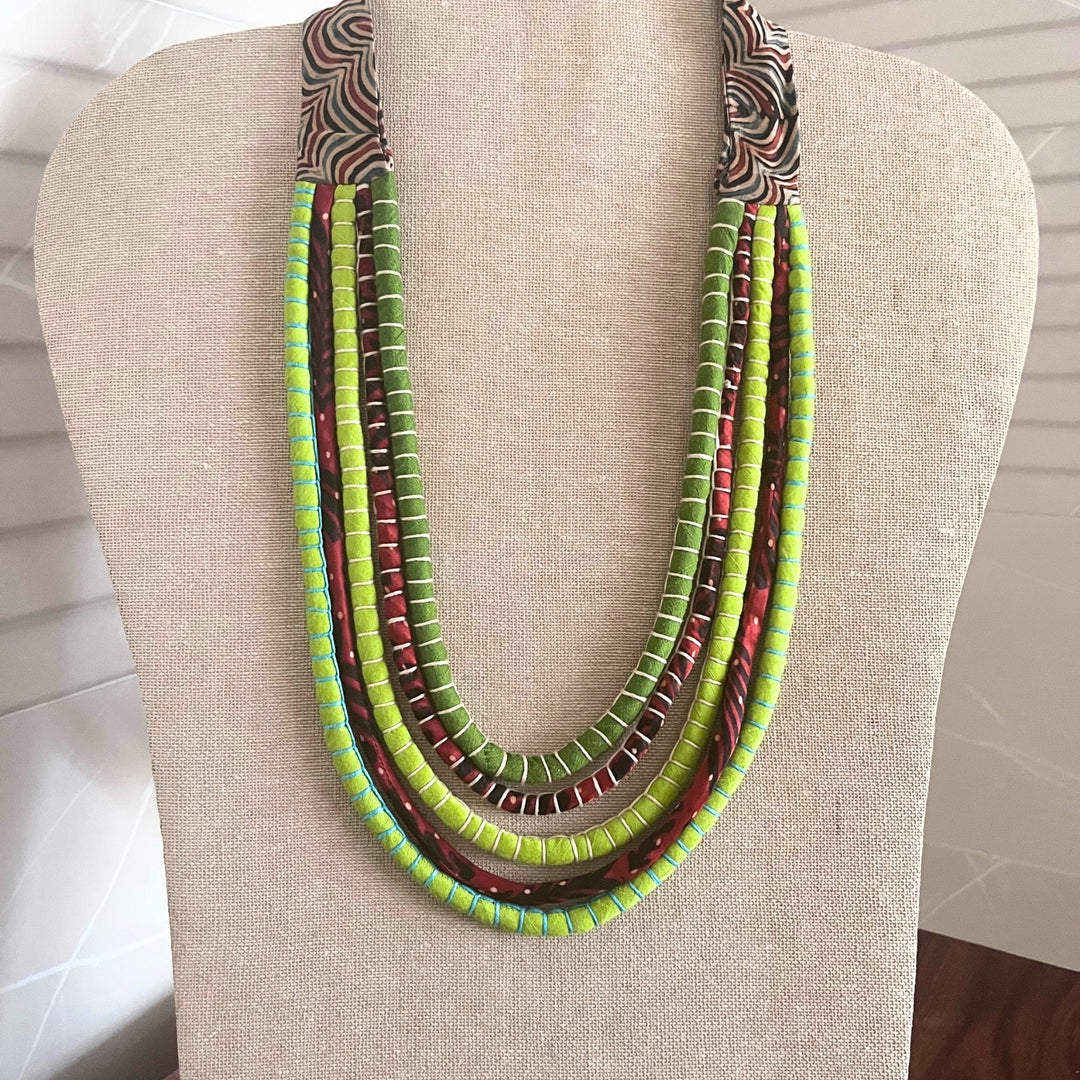 Neon Green Neckpiece For Women | Made of Ajrakh and Silk | Eclectic Design