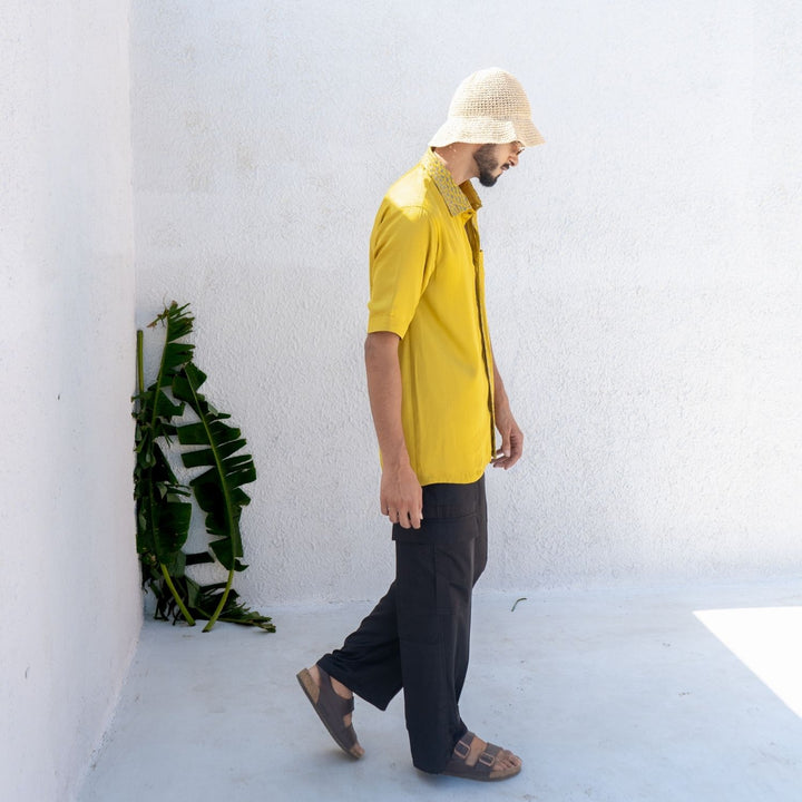 Yellow-Green Braid Shirt | Bold Minimalist Style | Men's Casual Wear