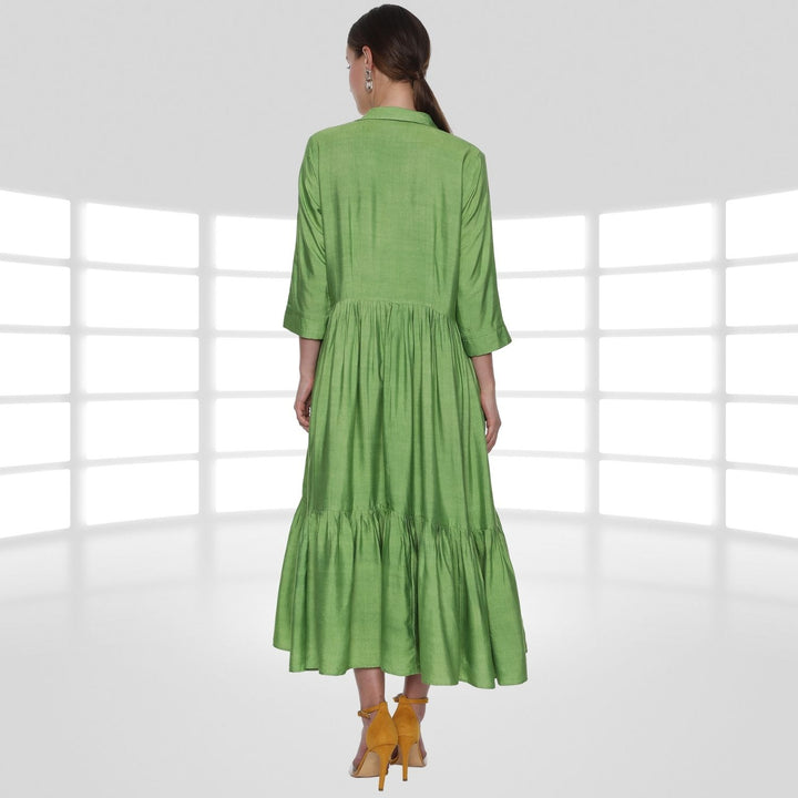 Juliane Tier Dress | Hand-Embroidered | Sophisticated Style | Comfy Wear | Green