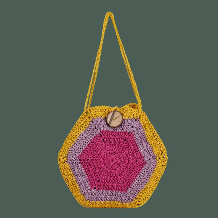 The Pentagon Mini Sling Bag | Hand-Crochet | Cotton Yarn | Multi-Colour