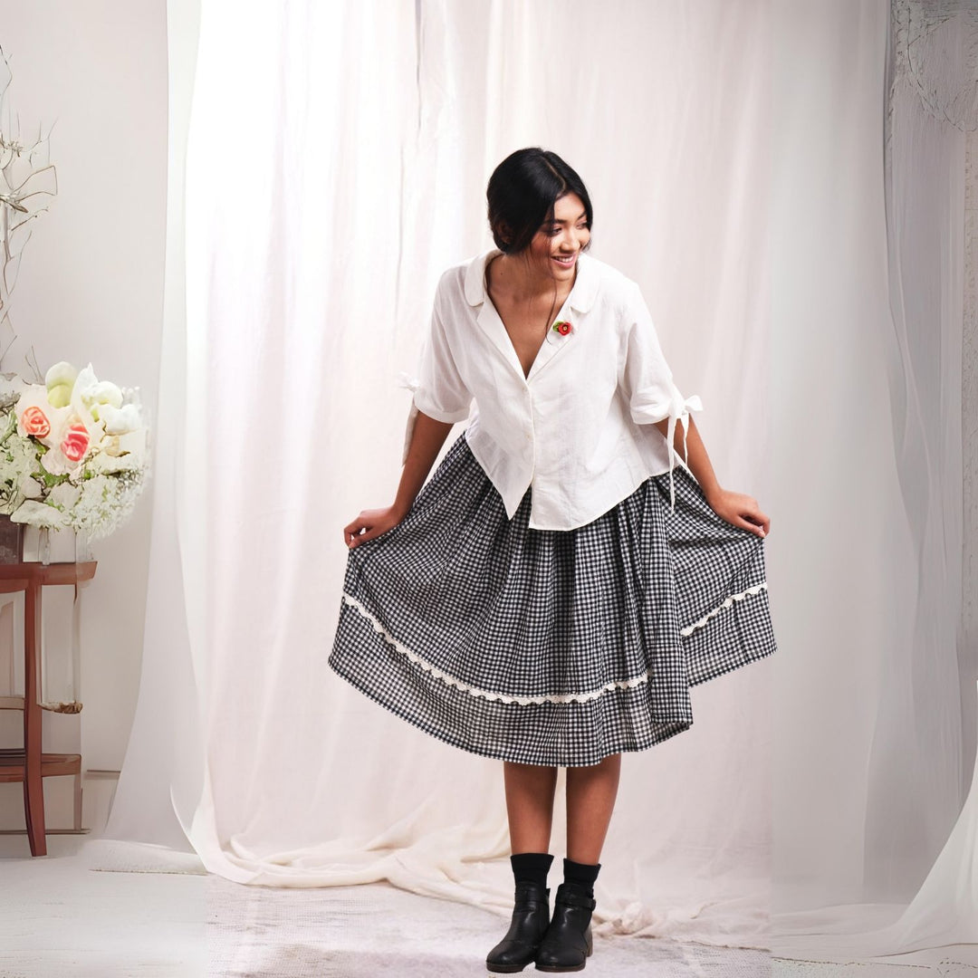 Guddi Wrap Skirt | Gingham Check | Cotton | Black & White