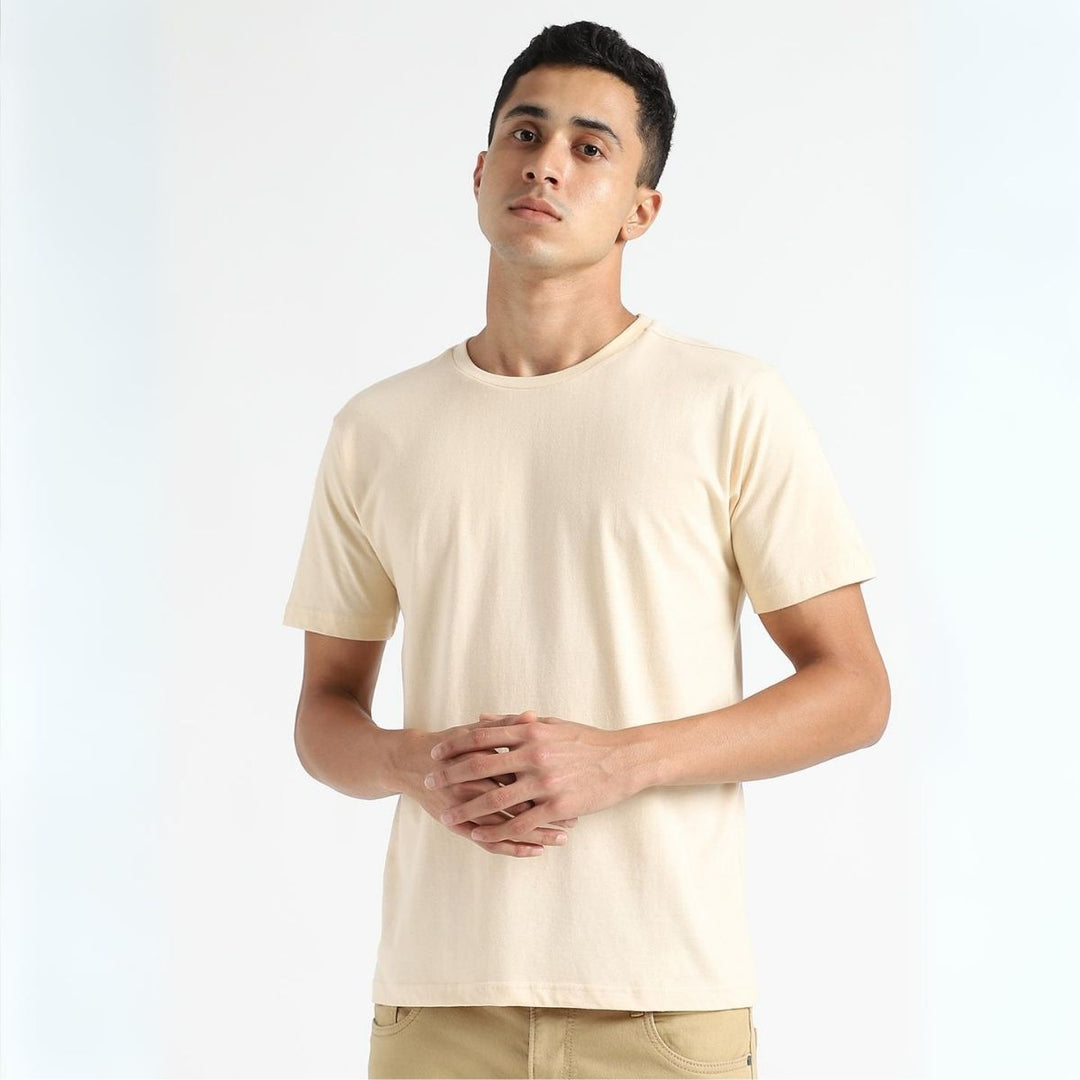 Organic Cotton Men's Round Neck T-shirt | Naturally Dyed | Casual | Beige