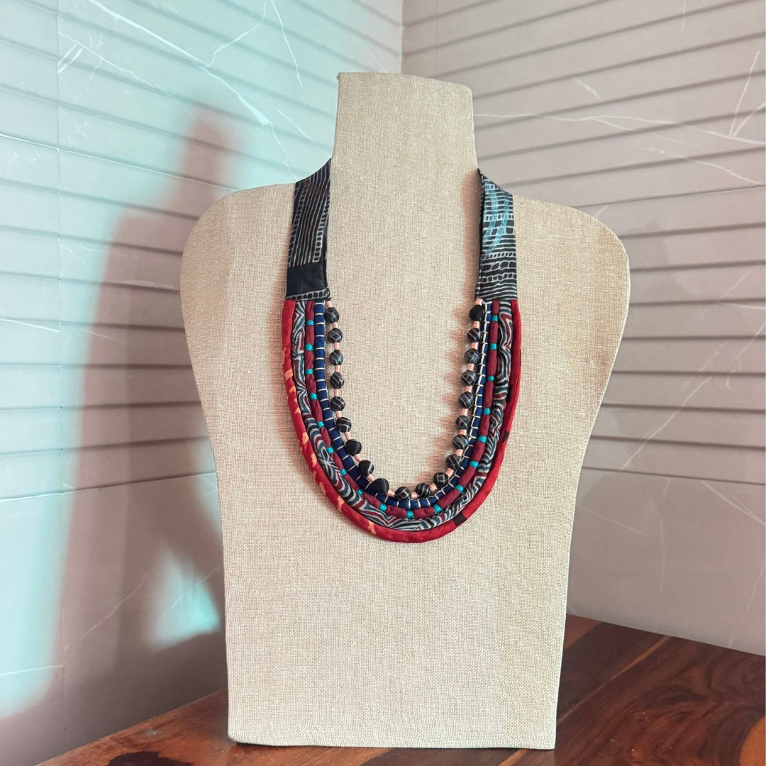 Bohemian Styled Necklace for Women | Ajrakh and Silk | Multi Colour | Stylish