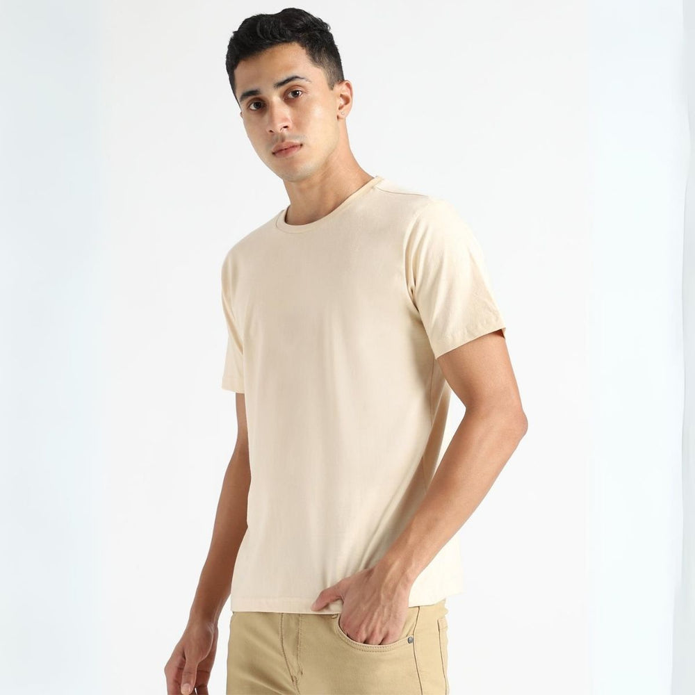 Organic Cotton Men's Round Neck T-shirt | Naturally Dyed | Casual | Beige