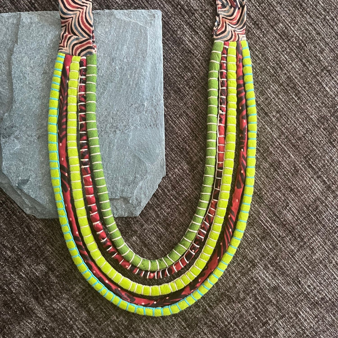 Neon Pop Neckpiece For Women | Made of Ajrakh and Silk | Eclectic Design