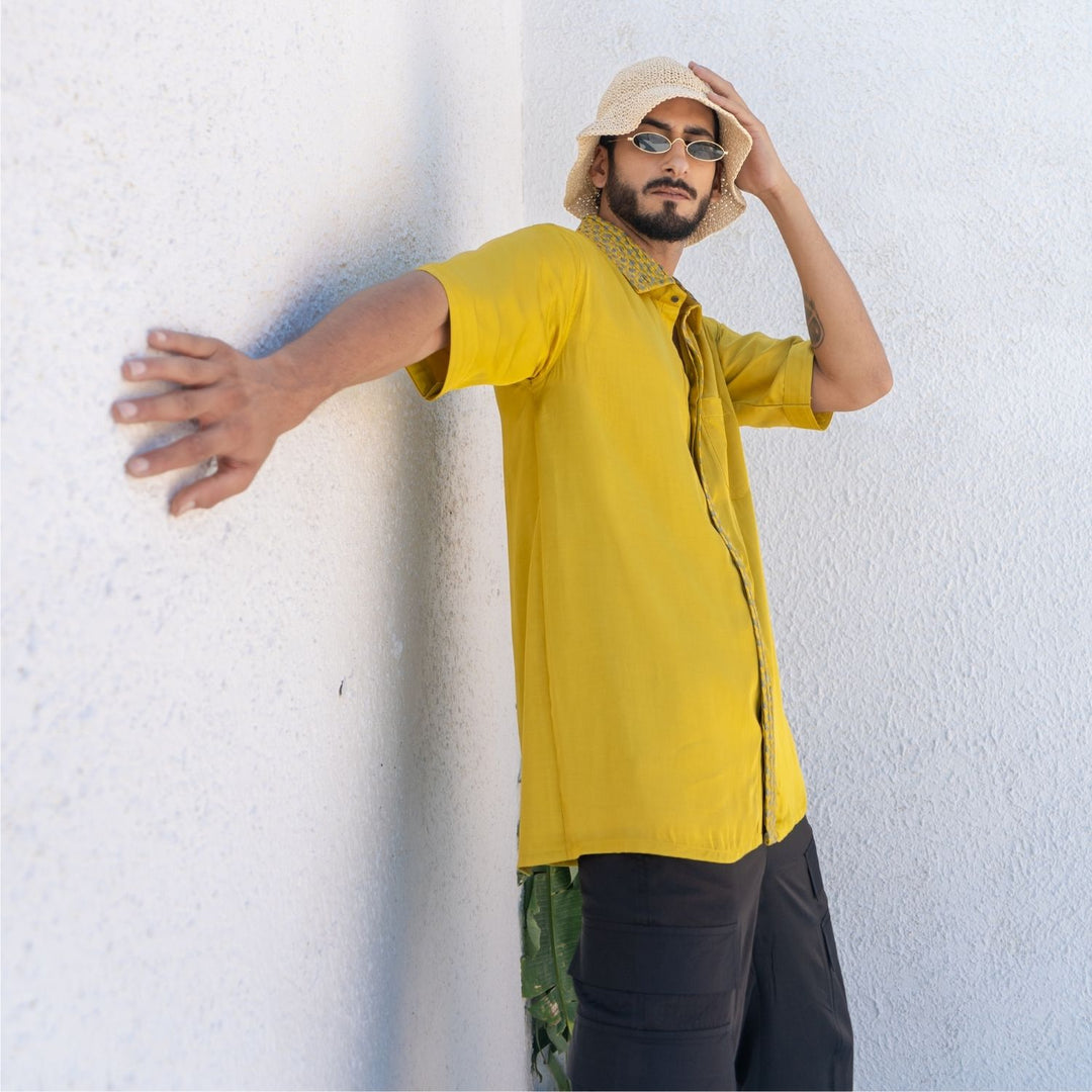 Yellow-Green Braid Shirt | Bold Minimalist Style | Men's Casual Wear