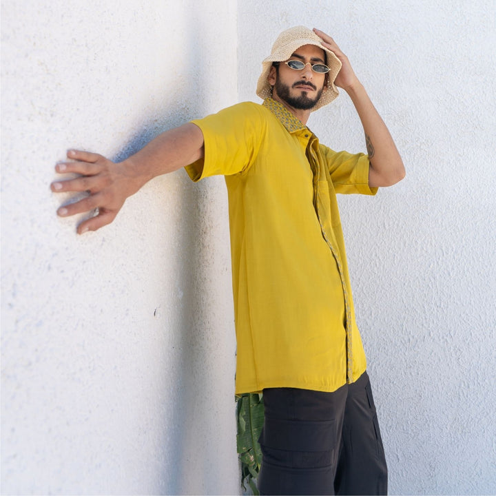 Yellow-Green Braid Shirt | Bold Minimalist Style | Men's Casual Wear