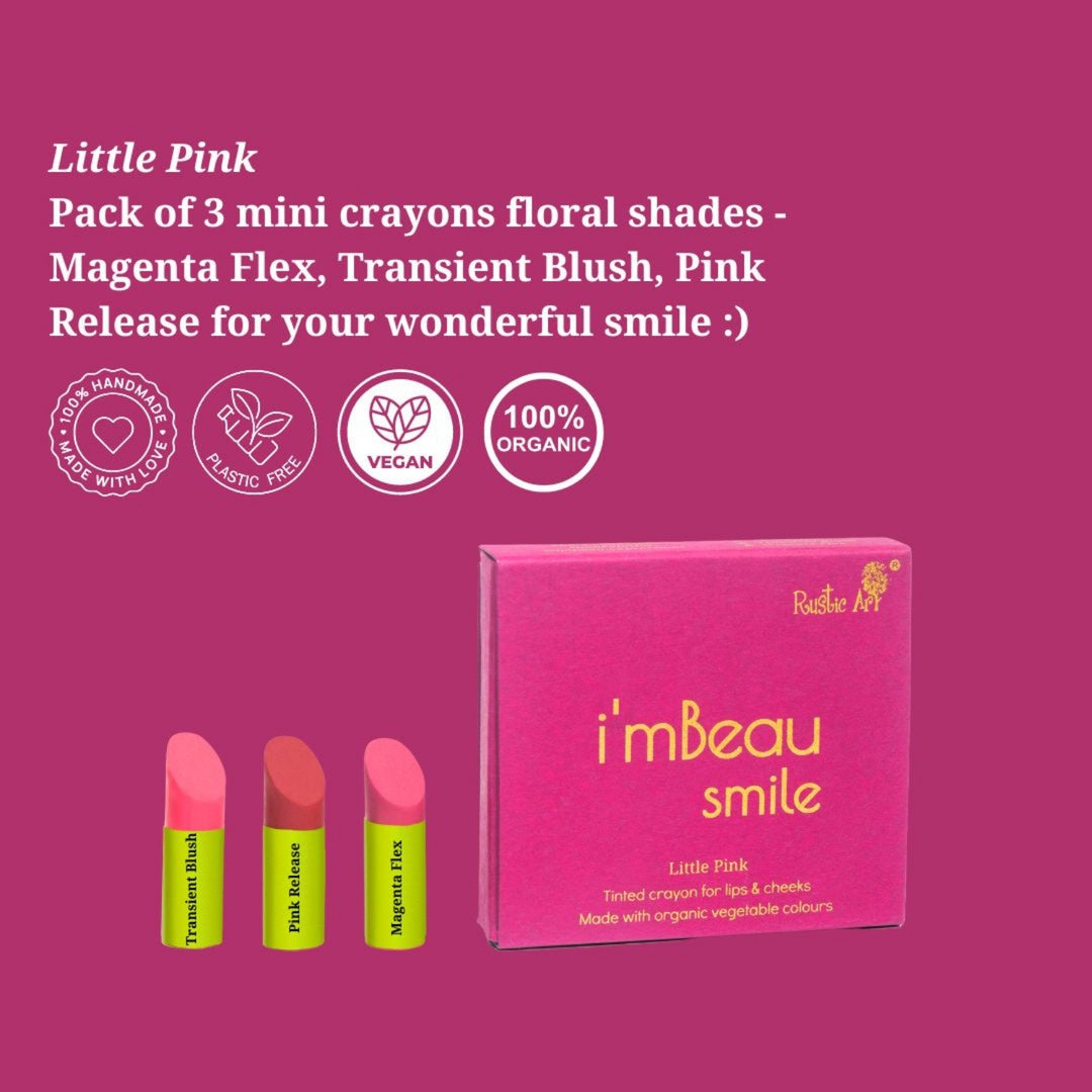 Tinted Mini Crayon for Lips & Cheeks | Magenta, Blush, Pink | Vegan-Organic-Natural | Set of 3