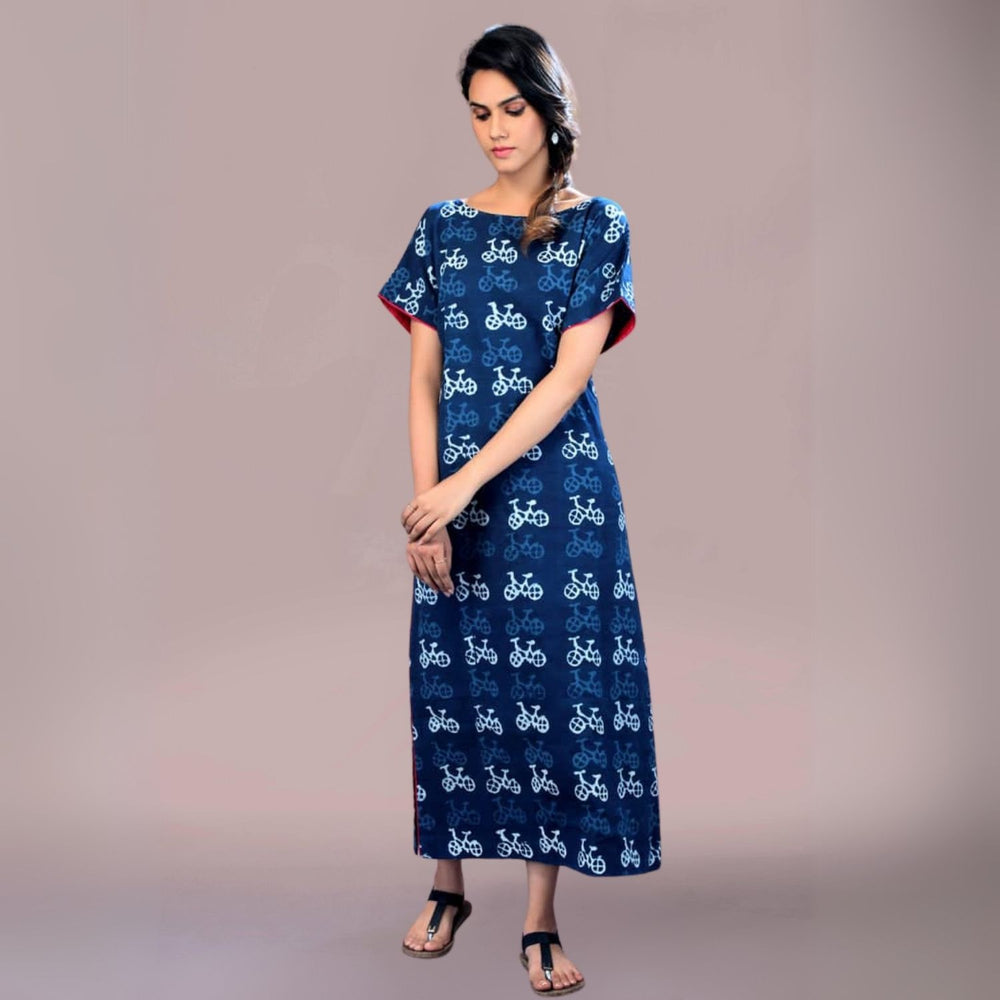 Violeta Cotton Dress | Boat Neck | Dabu Block Print | Everyday Wear | Indigo Blue