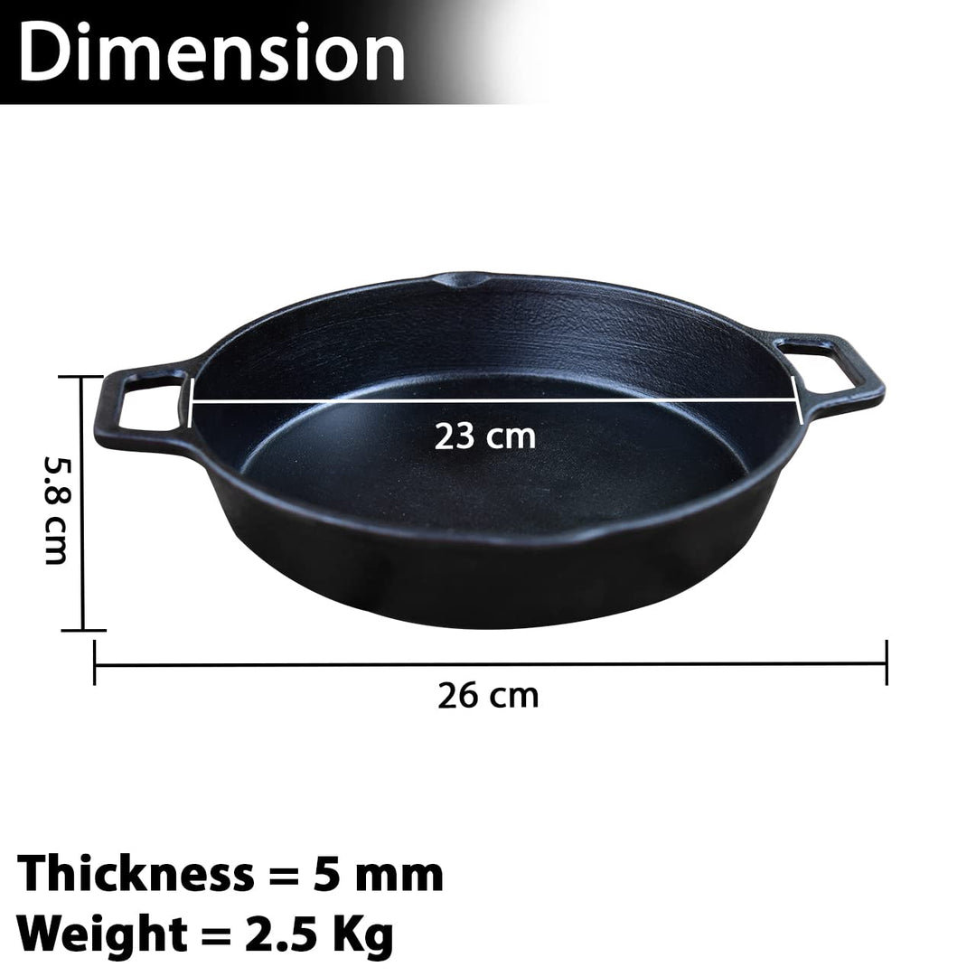 9" Double Handle Skillet | For Frying & Sautéing | Toxin Free Cast Iron | Black