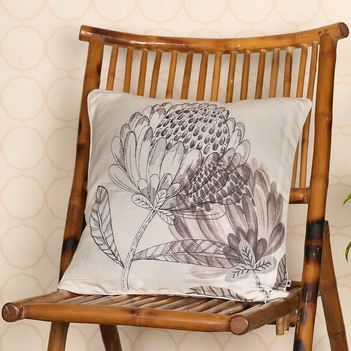 Floral Digital Print Cushion Cover | Contemporary Decor | Linen | 16 x 16 Inch