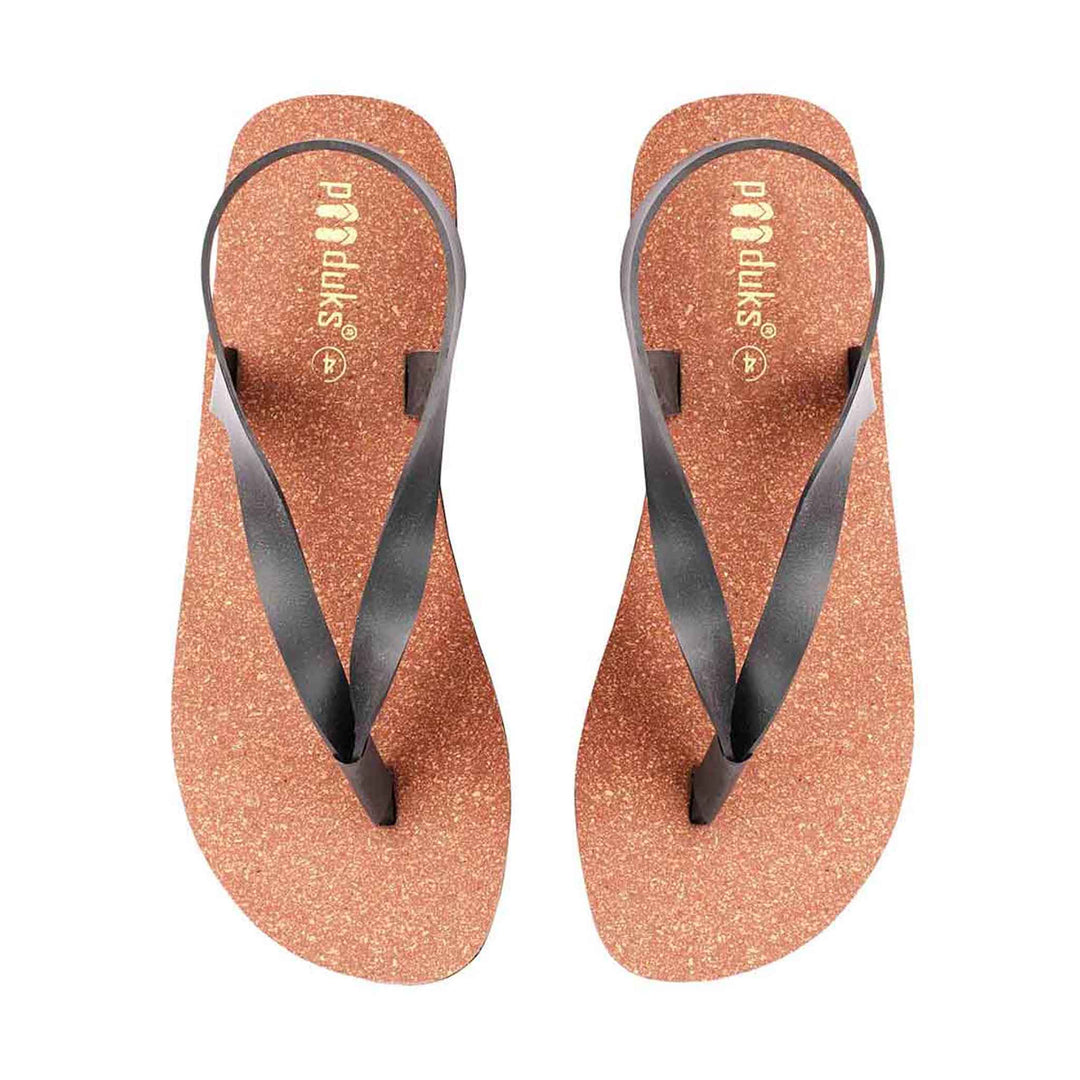 Thong-Strap Waterproof Cork Brown Sandals | Flats for Women | Vegan