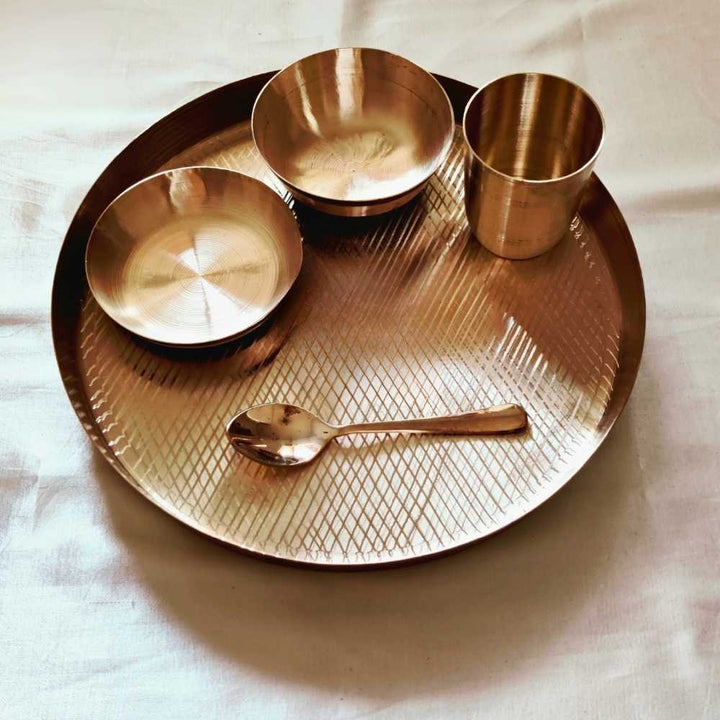 Sustainable & Hand-Crafted Kansa Dinner Set | 11" Thali In Set Of 5