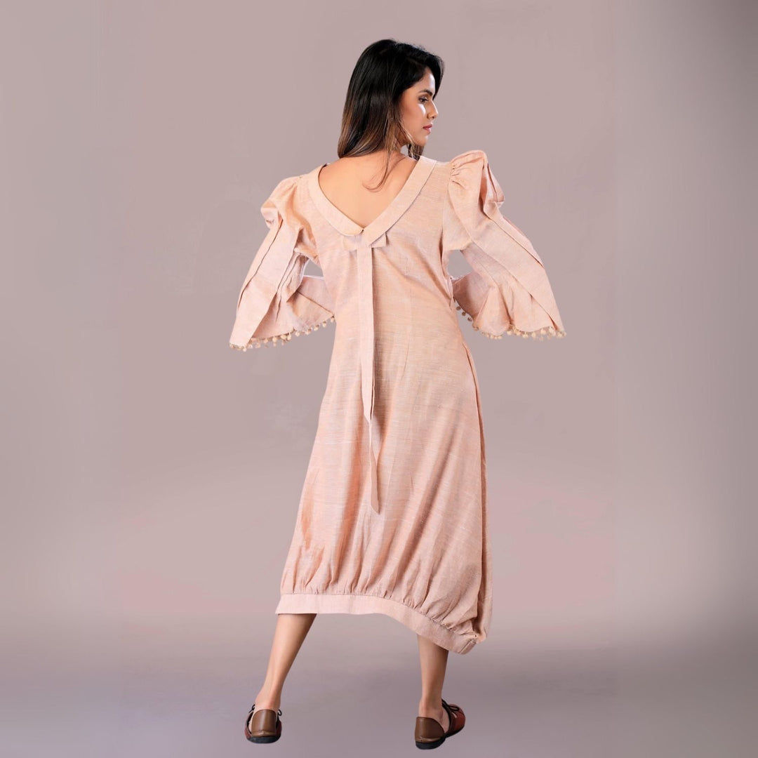 Bowy Affair Dress | Puffed & Bell-Sleeve | Cocoon Style | Easy Breezy Dress | Almond