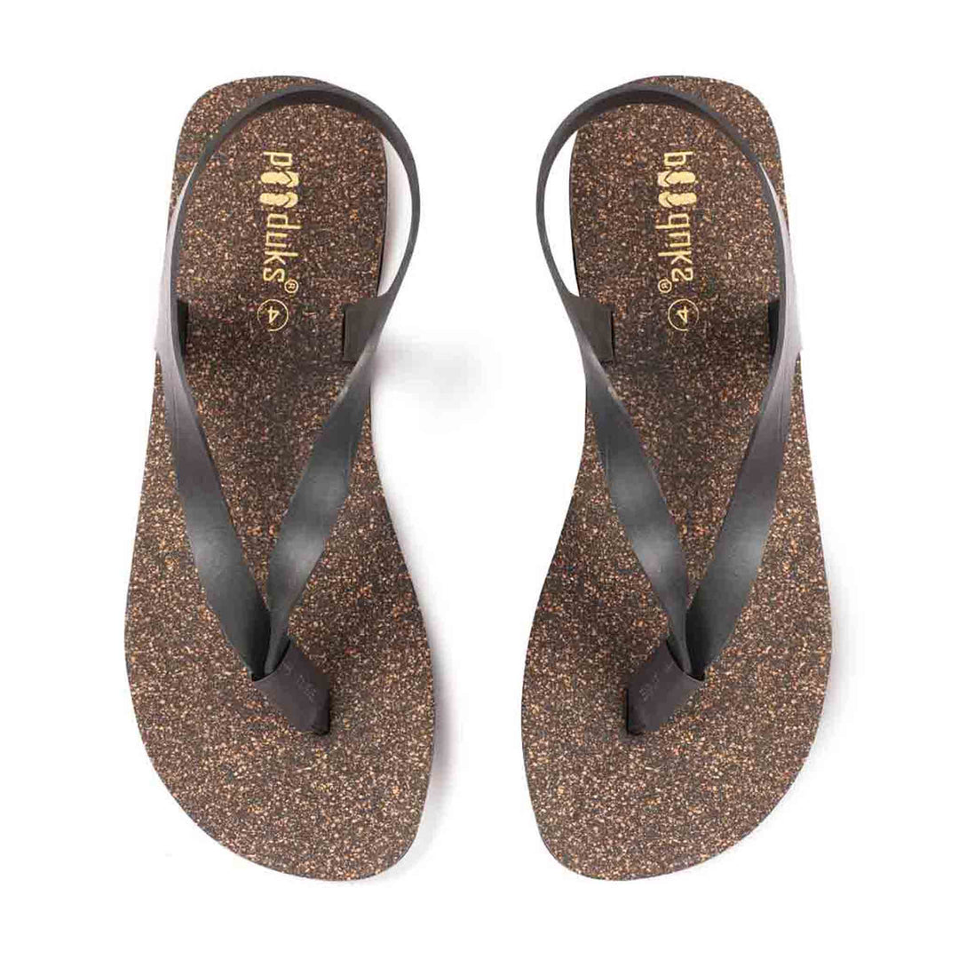 Black Thong-Strap Waterproof Cork Sandals | Unisex | Vegan & Biodegradable