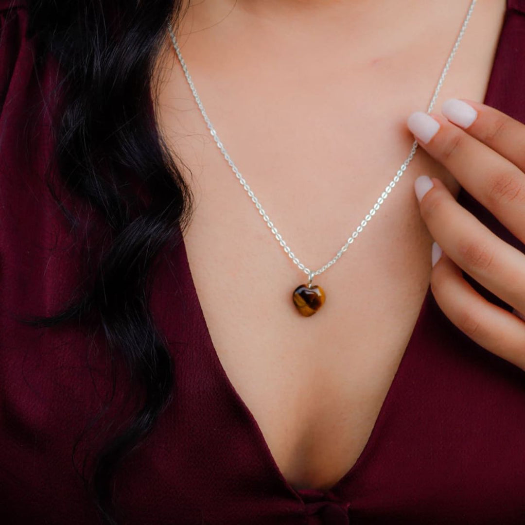 Tiger Eye Stone Pendant With Silver Chain | Healing Stone | Artisanal