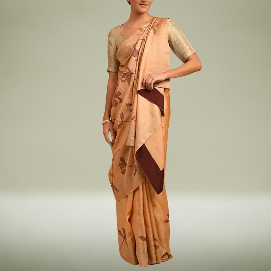 Copper Tussar Silk Saree | Sujani Embroidered | Classy & Festive Wear | Monochrome Look