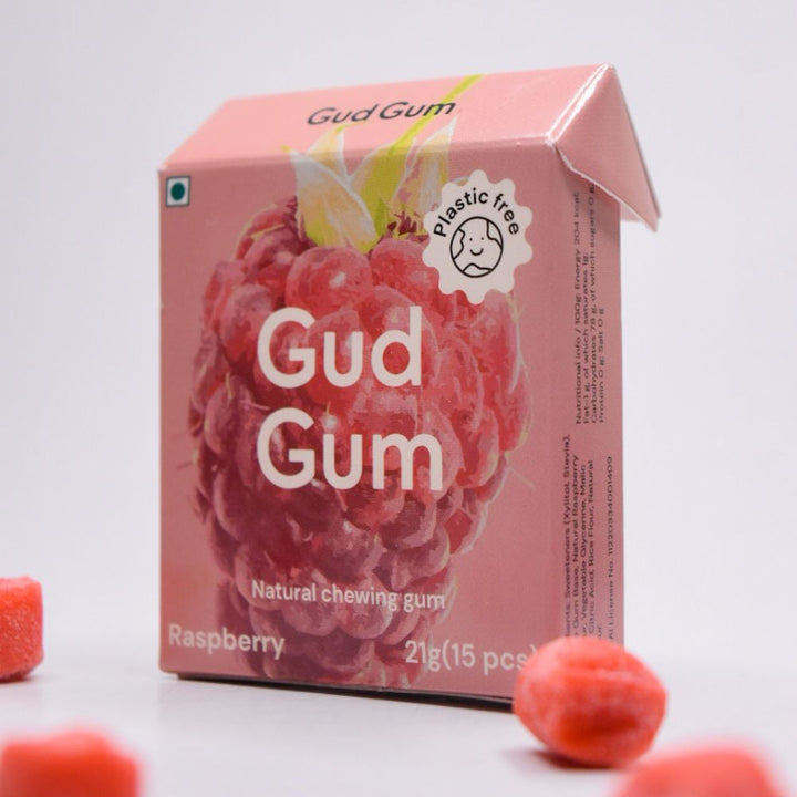 Sugar Free Chewing Gum | Raspberry | Plant Based | Biodegradable Gum | Pack Of 4