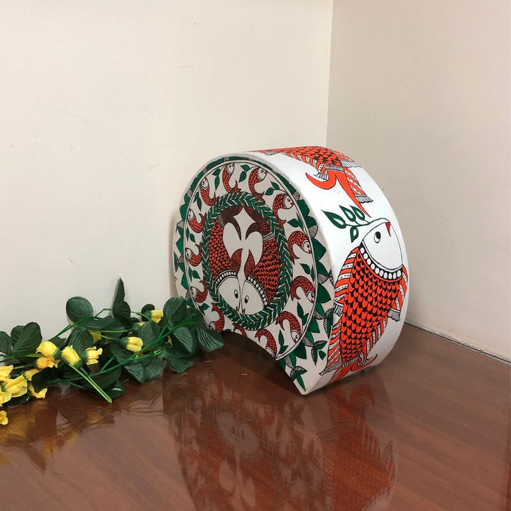 Madhubani Fish Crescent Table Lamp | Hand-Painted | 11 Inch