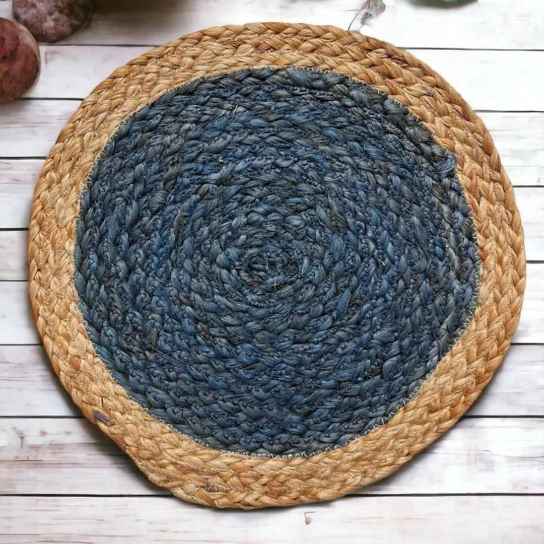 Jute Placemat Set Of 2 | Ethnic Dining Decor | Indigo and Light Brown