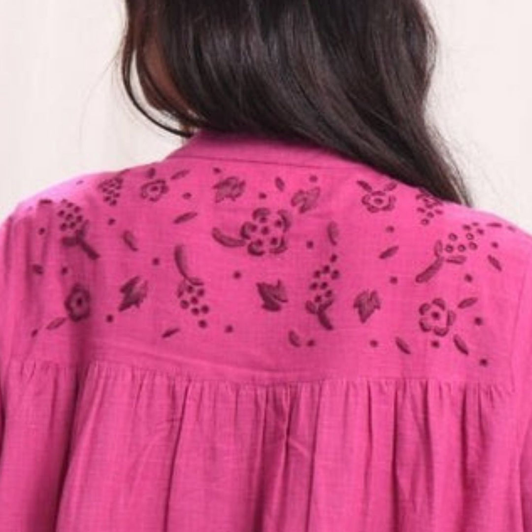 Orchid Flared Dress | Hand-Embroidered | Cotton Muslin | Magenta