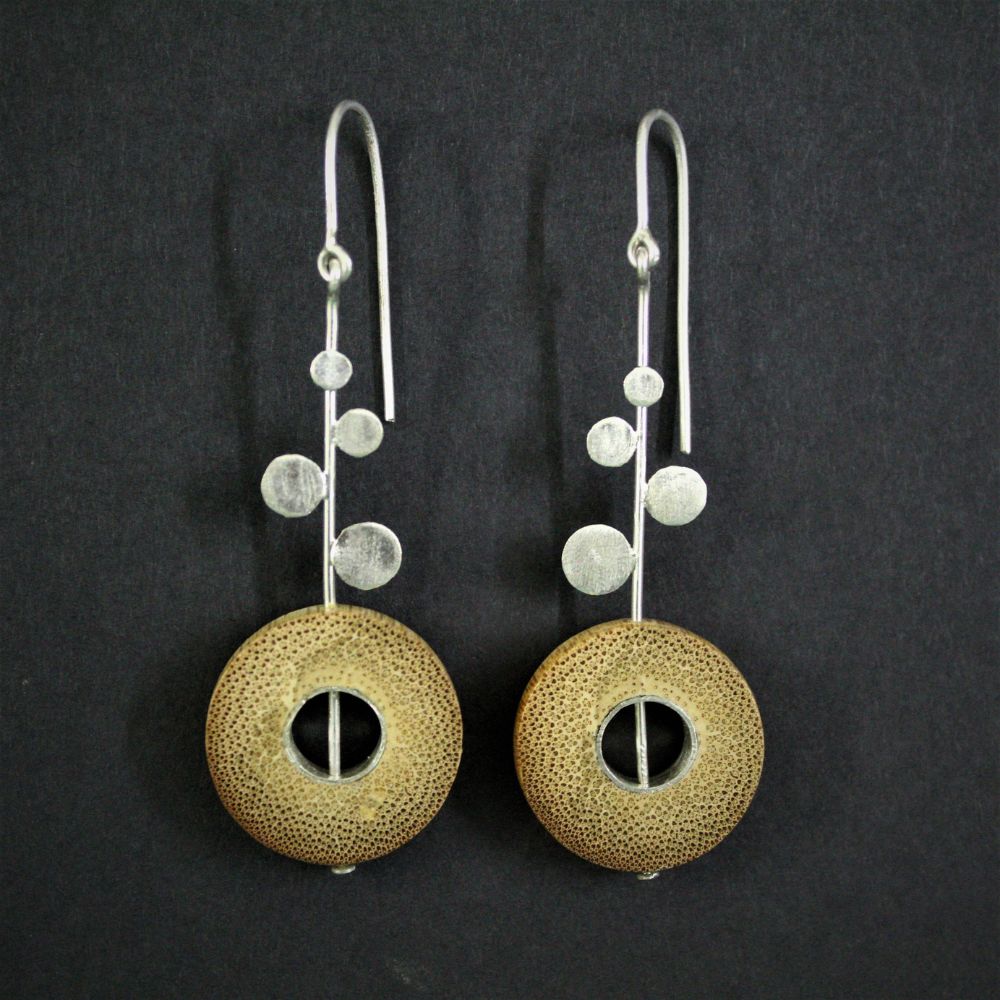 Rhea Dot Dash Earrings | Hand- Crafted | 92.5 Silver & Gold Plated Recycled Brass & Bamboo