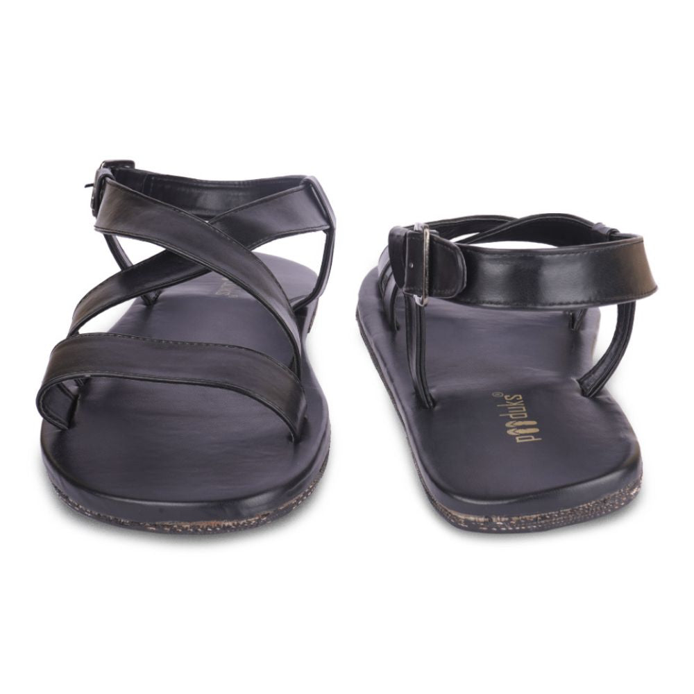 Black Crossover Flat Sandal for Men | Consciously Hand-Crafted | Vegan