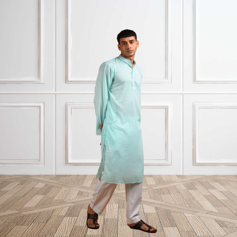 Ice Cotton Long Kurta | Cotton | Ice Blue