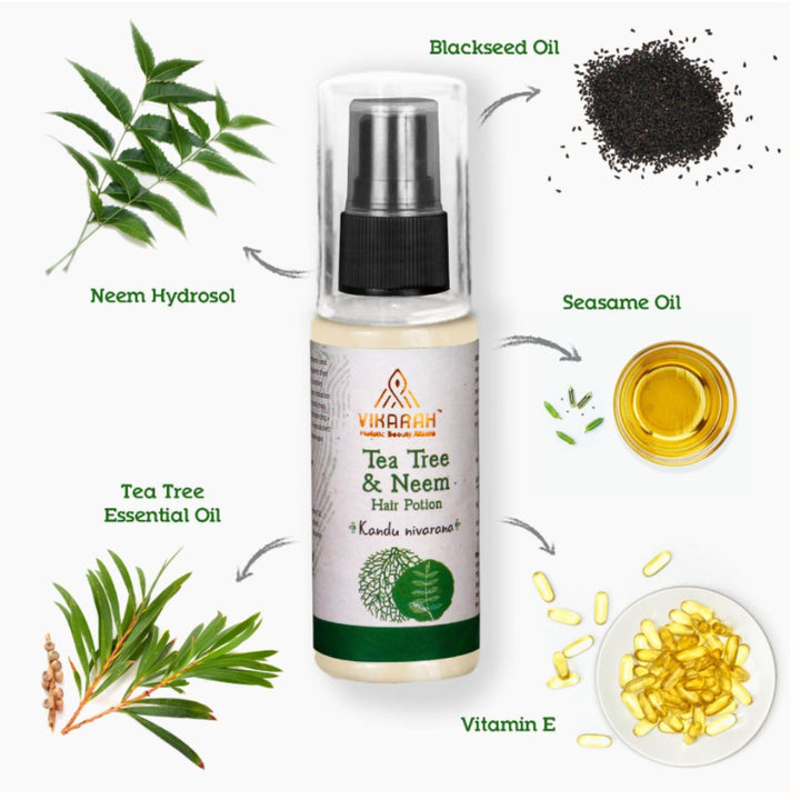 Tea Tree And Neem Hair Serum /Potion | Green Preservative | For Dandruff Control | Oily & Infected Hair