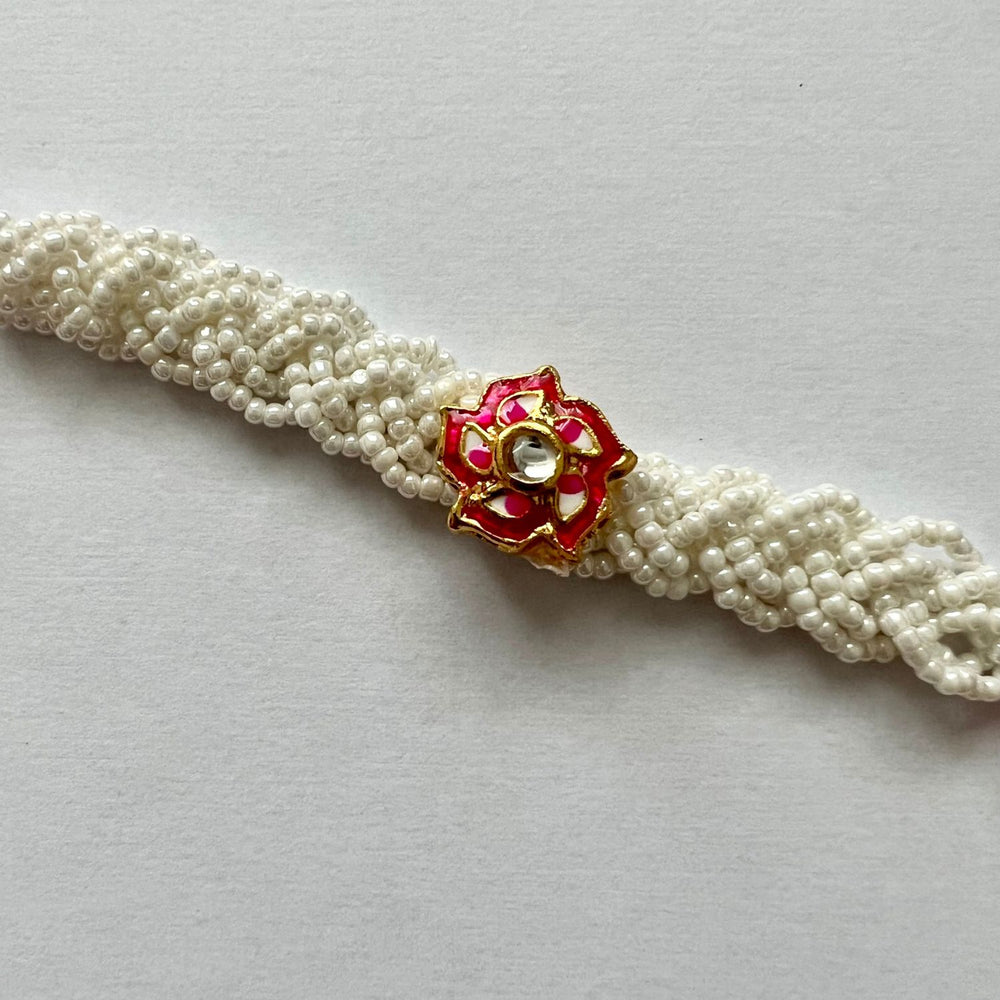 Abeer Meenakari Rakhi | Pearl Hand-Crafted | Pristine White and Red