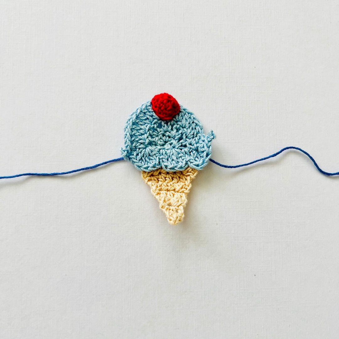 Adorable Ice-Cream Shape Crochet Kids Rakhi | Cotton | Hand-made | Blue