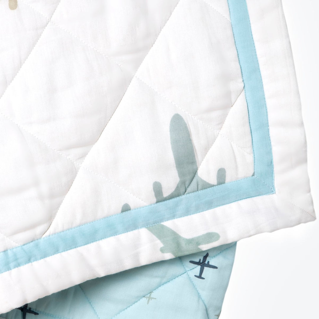 Aeroplane Prined Blue Soft Quilt Blanket For Babies  | Cotton | 42 x 42 Inches
