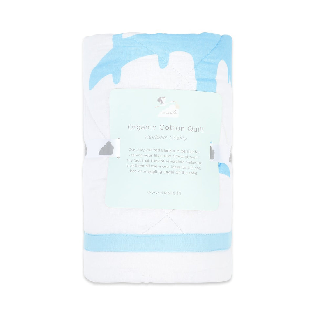 Aeroplane Prined Blue Soft Quilt Blanket For Babies  | Cotton | 42 x 42 Inches